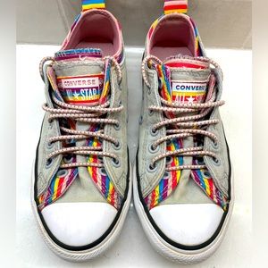 Girls All Star Converse Wolf Gray Rainbow Stripe Sneakers Size 1